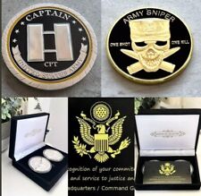 2pcs Army Rank Captain O-3 And SNIPER ONE SHOT ONE KILL CHALLENGE COINS picture