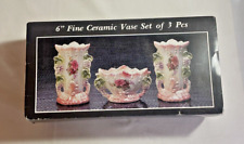 6” Fine Ceramic Vase Set Of 3 Pieces picture