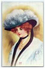 1912 Pretty Woman Rose Big Hat Feather Bloomingburg Ohio OH Antique Postcard picture