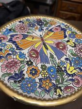 CEARCO PINTADO A MANO  24K ENAMEL POTTERY BUTTERFLY Wall Hanging Plate  Vintage picture