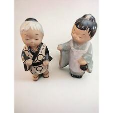 Vtg Sato Hakata Doll Co Set of 2 Clay Figures - Japanese Decor Mid Century 1950s picture