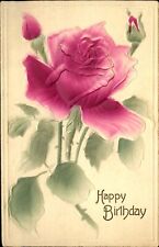 BIRTHDAY beautiful airbrushed magenta rose embossed ~ c1910 picture