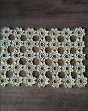 vintage handmade 70s crochet table cloth floral yellow and white picture