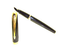 NOS French PARKER ELLIPSE Black & Gold Fountain Pen 18K M & Converter picture