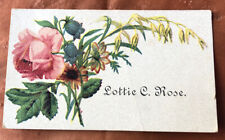Victorian Calling Card Later 1800s Lottie C. Rose With Flowers 3 3/8” X 2” picture