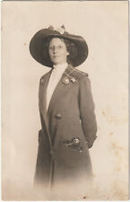 c1907-15 RPPC Woman in Wool Coat and Sun hat , Antique Women’s Fashion Postcard picture