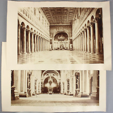 1870s | two mammoth plate albumen photos of Italian church interiors rome serene picture