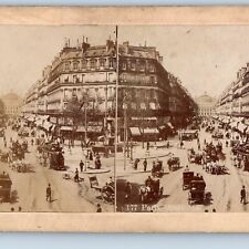 c1890s Paris, France Downtown Real Photo Opera Ave Stereo Card Market McKeen V20 picture