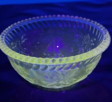 ATQ Vaseline Depression Glass Manganese Floral Raised Pattern Dessert Fruit Bowl picture