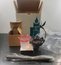 PartyLite P7552 Hummingbird Garden Metal Spike Pink Glass Tulip Vase New Box  picture