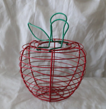 Coated Wire Red Apple Shaped Egg Basket w/Green Handle picture