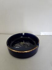 Vintage Cobalt Blue Ashtray With Floral Design and Gold Trim picture