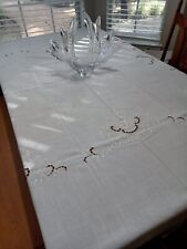 Vintage Italian Lace Hand Stitched Linen Banquet Tablecloth  86x88 W/ 12 Napkins picture
