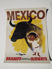 Vintage Braniff International Airways MEXICO travel poster Almost MINT picture