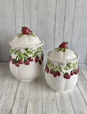 Vintage SUNSHINE Strawberry Canister Set Of 2 W/Lids Cookie Jar Ceramic  Rare picture