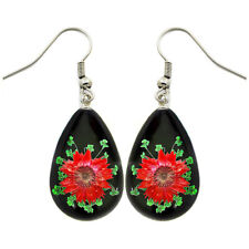 Flower real preserved red green black earrings FE_2 picture
