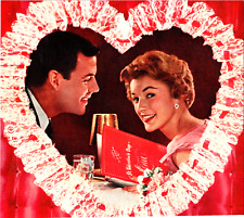 VINTAGE 1950S ILLUSTRATION FOR VALENTINES DAY COUPLE DINING IN RESTAURANT HEART picture