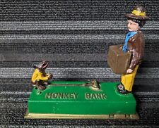 Vintage Monkey Bank Vintage Cast Iron Mechanical Coin Bank Working picture