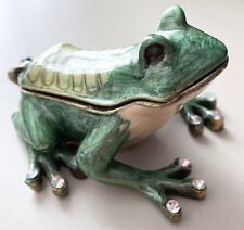 Green Frog Trinket Box Rhinestone Enamel Metal Nice Toad Figure Prince Jewelry  picture