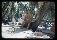Military Beach Handsome Man Swimsuit Slide 1950s Red Border Kodachrome picture
