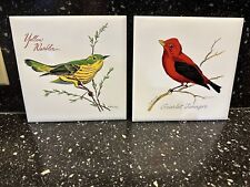 Vintage Pair Screencraft Ceramic Bird Art Tile Hanging Trivet  Signed R Brooks picture