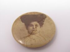 Antique Woman Pin Button Amazing Hairstyle Vintage Collectible picture