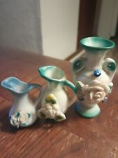 Vintage Miniature Tiny Pitcher  & Vases Floral Occupied Japan Trinkets Lot Of 3 picture