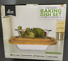 Eco + Chef 2 Piece Baking Dish Set W Bamboo Cutting Board Lids 8.5 & 10.5 Dishes picture