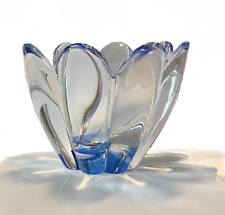 Orrefors Sweden Blue  Mayflower Art Glass Vase/Bowl Signed picture