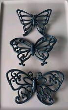 VTG Homco Syroco Set Of 3 Butterflies Wall Hanging #7337 Blue  MCM picture
