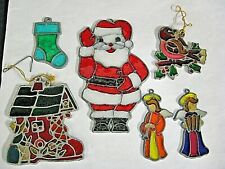 Lot of vintage stained-glass Christmas ornaments lot Santa Angel stained-glass  picture