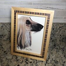 Robert J May Afghan Dog Hound Wood Framed Greeting Card  7x9 Decor Animals picture