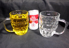 Set of 2 VTG Beer Mugs Luminarc USA Thumbprint Dimple Glass Barrel Shaped picture