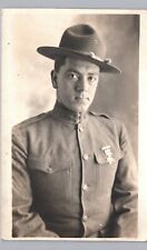 UNIFORMED AMERICAN SOLDIER PORTRAIT CLOSE-UP 1910s real photo postcard rppc war picture