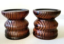 Rare Set of 2 Vintage Wood Look Japan Pillar Candle Holders MCM Mid Century  picture