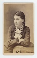 Antique ID'd CDV Circa 1870s Min Bertha Sowell in Beautiful Dress Waterville, ME picture