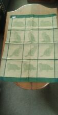 2 Vintage Large Linen Tea Towels Green with Cats. Never used. picture