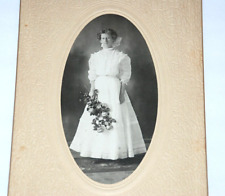 Cabinet Card Photograph Bride Holding Flowers Wedding Day Married White Dress picture
