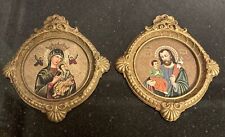 Pair Of Vintage Icons Lithograph In Paper Frames Blessed Mary and Jesus Framed picture