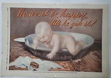 1914 Pears Soap nude child metal tub bathing vintage color original ad picture