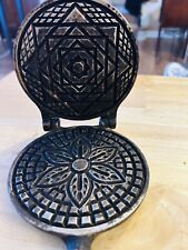 Vintage Cast Iron Waffle/Krumkake/Pizzelle Maker N. 04 With Wooden Handle picture