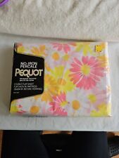 VTG Pequot Double FLAT Sheet, Pink Yellow Pop Daisy Flower Power No-Iron Percale picture