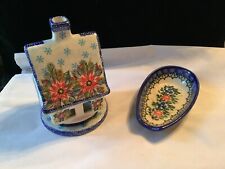 Hand Made In Poland Kalich Unikat Christmas Candle House And Spoon Rest picture