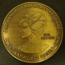 1969 Bratwurst Festival Medal Bucyrus Ohio  Second Annual  Gail Fetter Queen picture