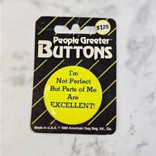 Vintage People Greeter Buttons 1986 American Gag Bag Retro Pin 1.75