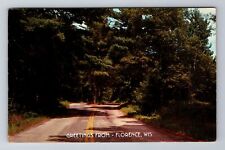 Florence WI-Wisconsin, Greetings, Scenic Treelined Roadway, Vintage Postcard picture