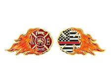 Fire Rescue Burning Flame Thin Red Line American Flag Challenge Coin Department picture