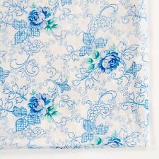 Vintage Feedsack Fabric 23x32 Quilting Cotton Blue Green Roses on White 1940s picture