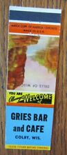 COLBY, WISCONSIN: GRIES BAR & CAFE 1950s MATCHBOOK MATCHCOVER -E picture