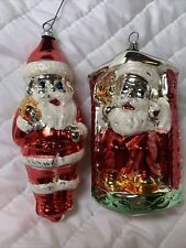 Vintage West Germany Hand Blown Glass Santa Clause Tree Ornaments Lot Of 2 picture